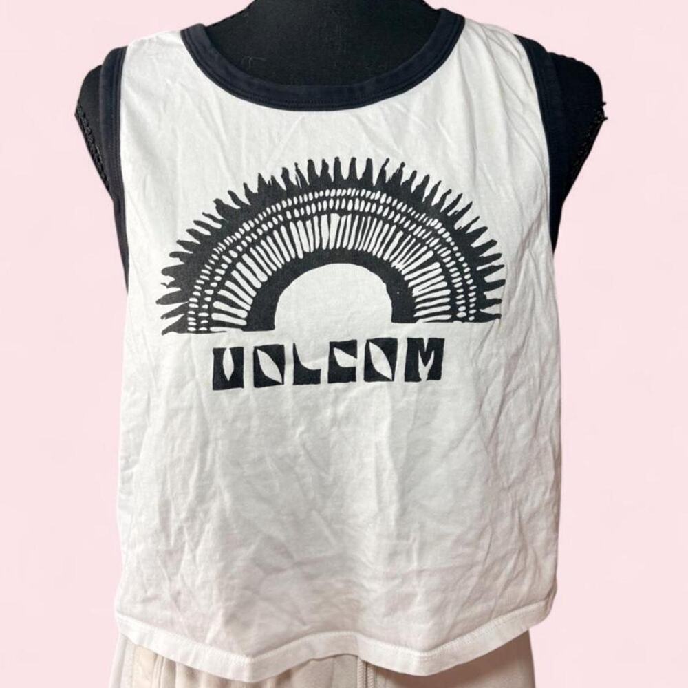 Volcom Size XL black and white cropped graphic tank top Skater surfer streetwear